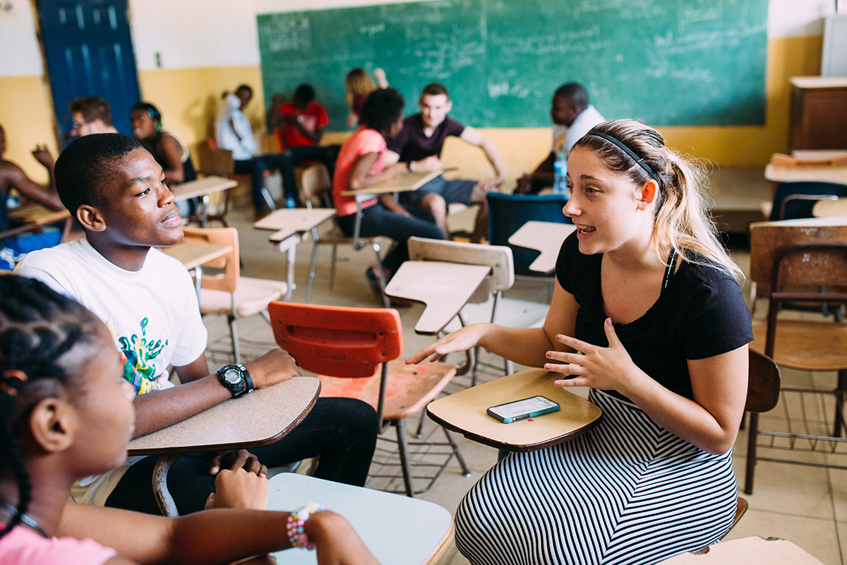 Marie Morris with students